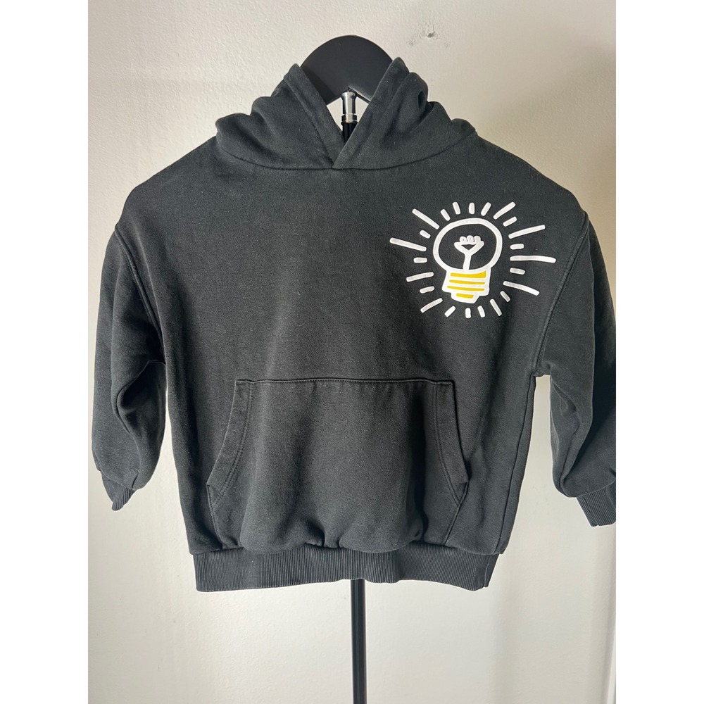 Zara Keith Haring Kids Black Hoodie Pop Art Graphic Sweatshirt Size 4-5
